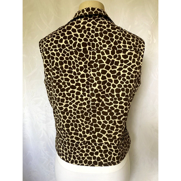Akris Punto Vest Top Button Down Animal Giraffe Brown Sleeveless Lined C… - Picture 3 of 9